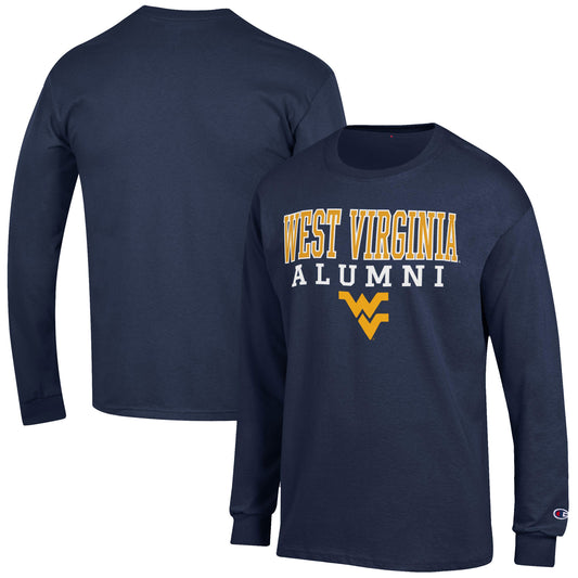 Men's Champion  Navy West Virginia Mountaineers Alumni Logo Stack Long Sleeve T-Shirt