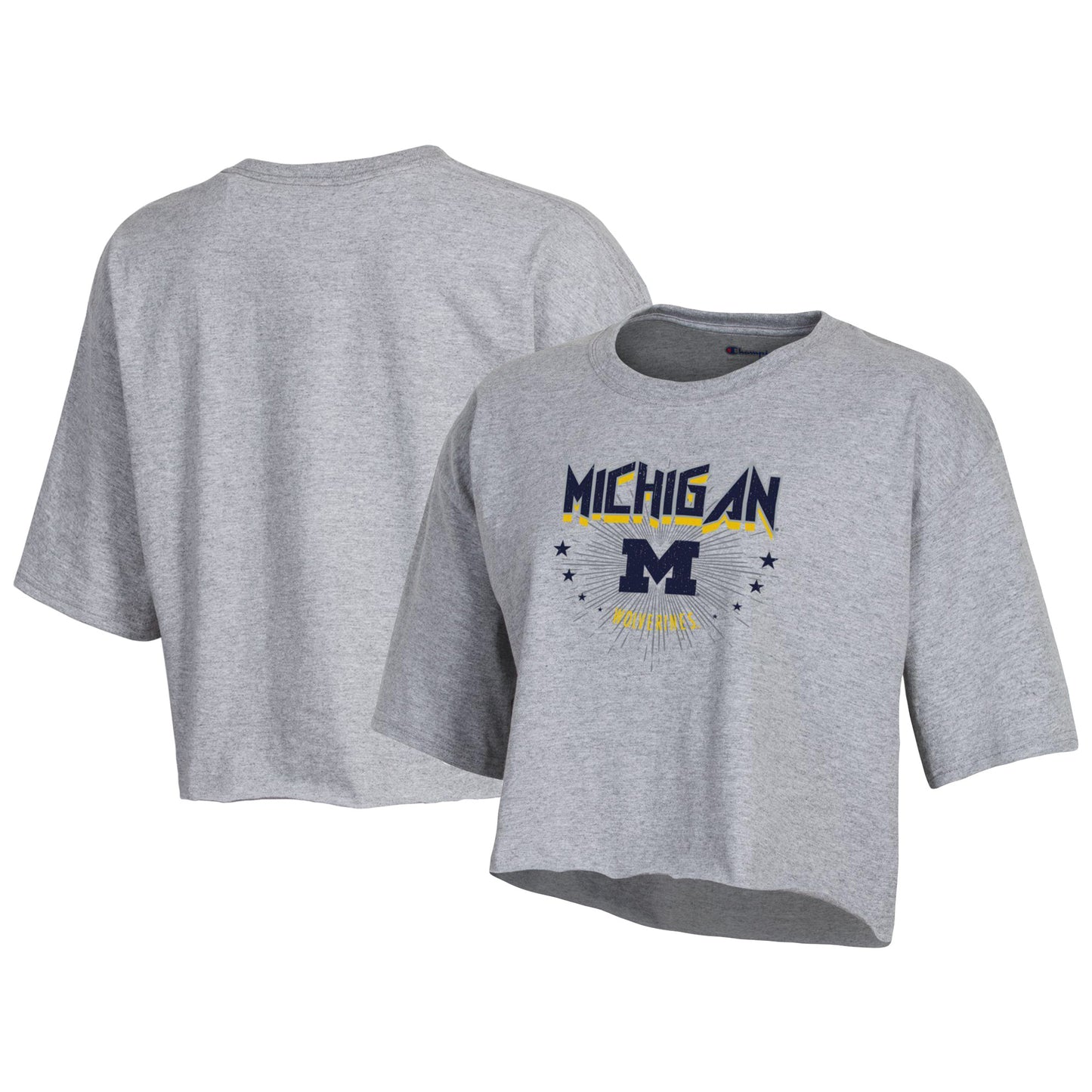 Women's Champion Heather Gray Michigan Wolverines Boyfriend Cropped T-Shirt