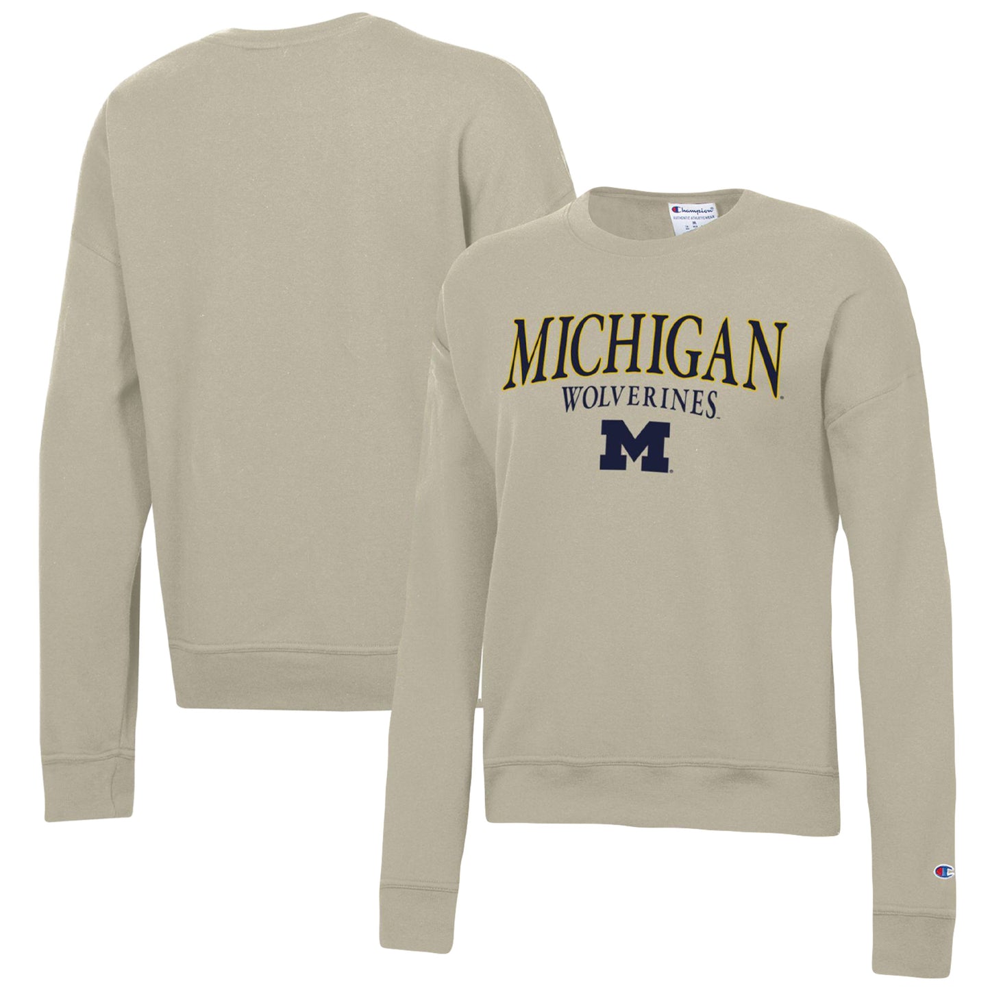 Women's Champion Tan Michigan Wolverines Powerblend Pullover Sweatshirt