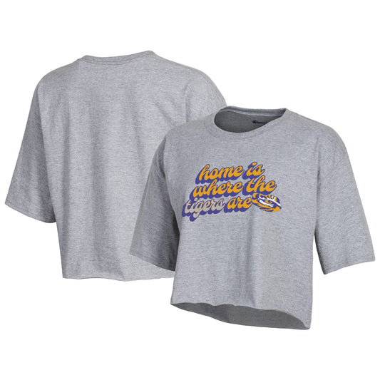 Women's Champion Gray LSU Tigers Boyfriend Cropped T-Shirt