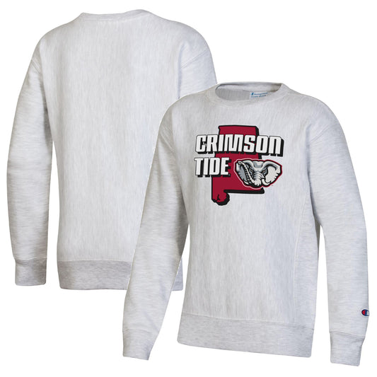 Youth Champion Heather Gray Alabama Crimson Tide Reverse Weave Pullover Sweatshirt