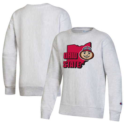 Youth Champion Heather Gray Ohio State Buckeyes Reverse Weave Pullover Sweatshirt