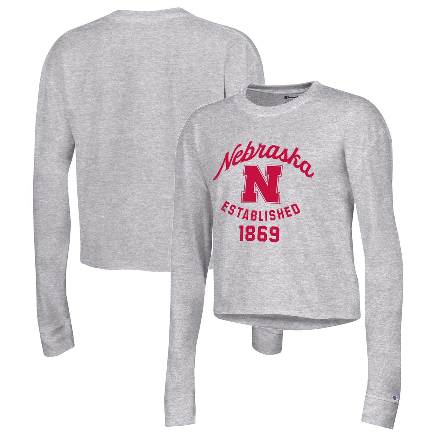 Women's Champion Gray Nebraska Huskers Boyfriend Cropped Long Sleeve T-Shirt