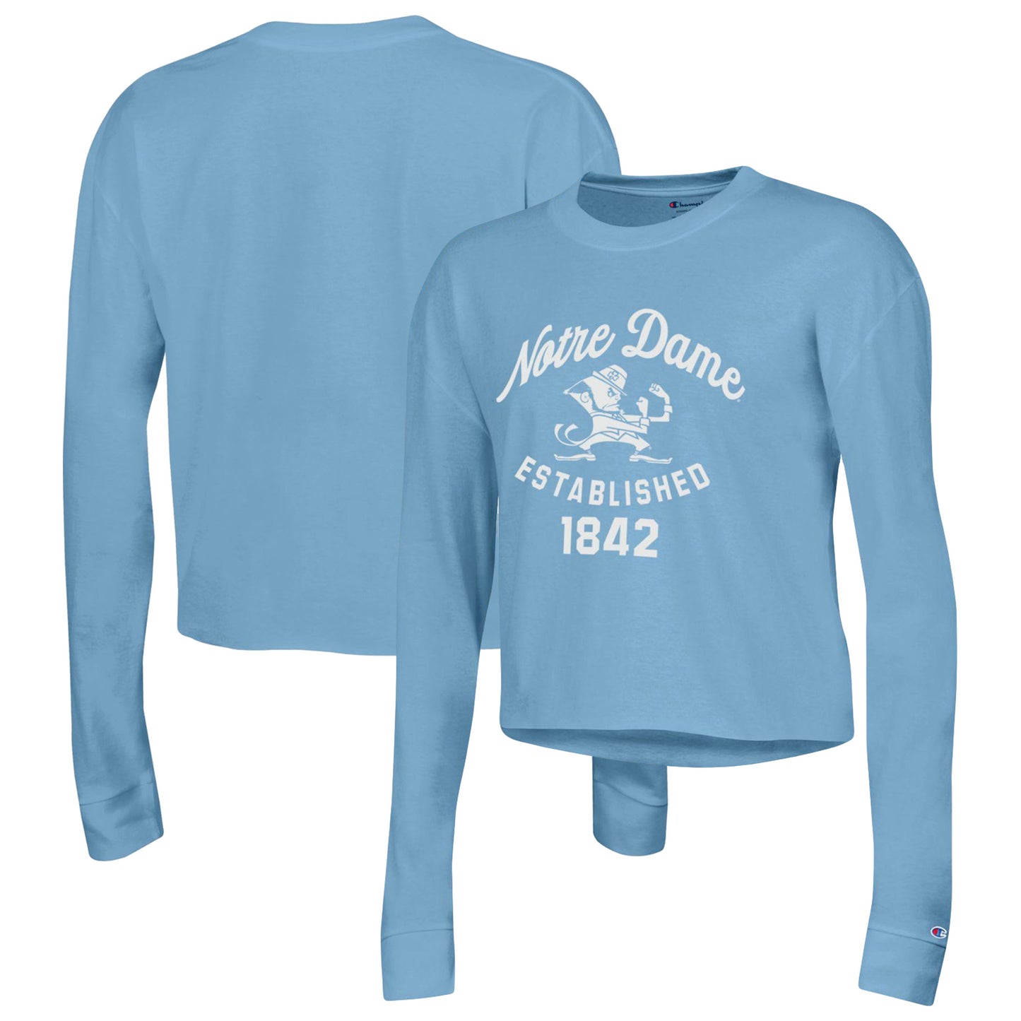 Women's Champion Blue Notre Dame Fighting Irish Boyfriend Cropped Long Sleeve T-Shirt