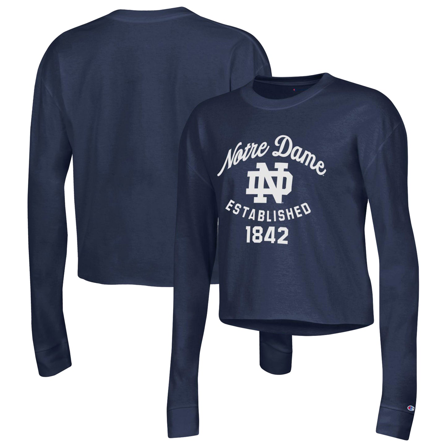 Women's Champion Navy Notre Dame Fighting Irish Boyfriend Cropped Long Sleeve T-Shirt