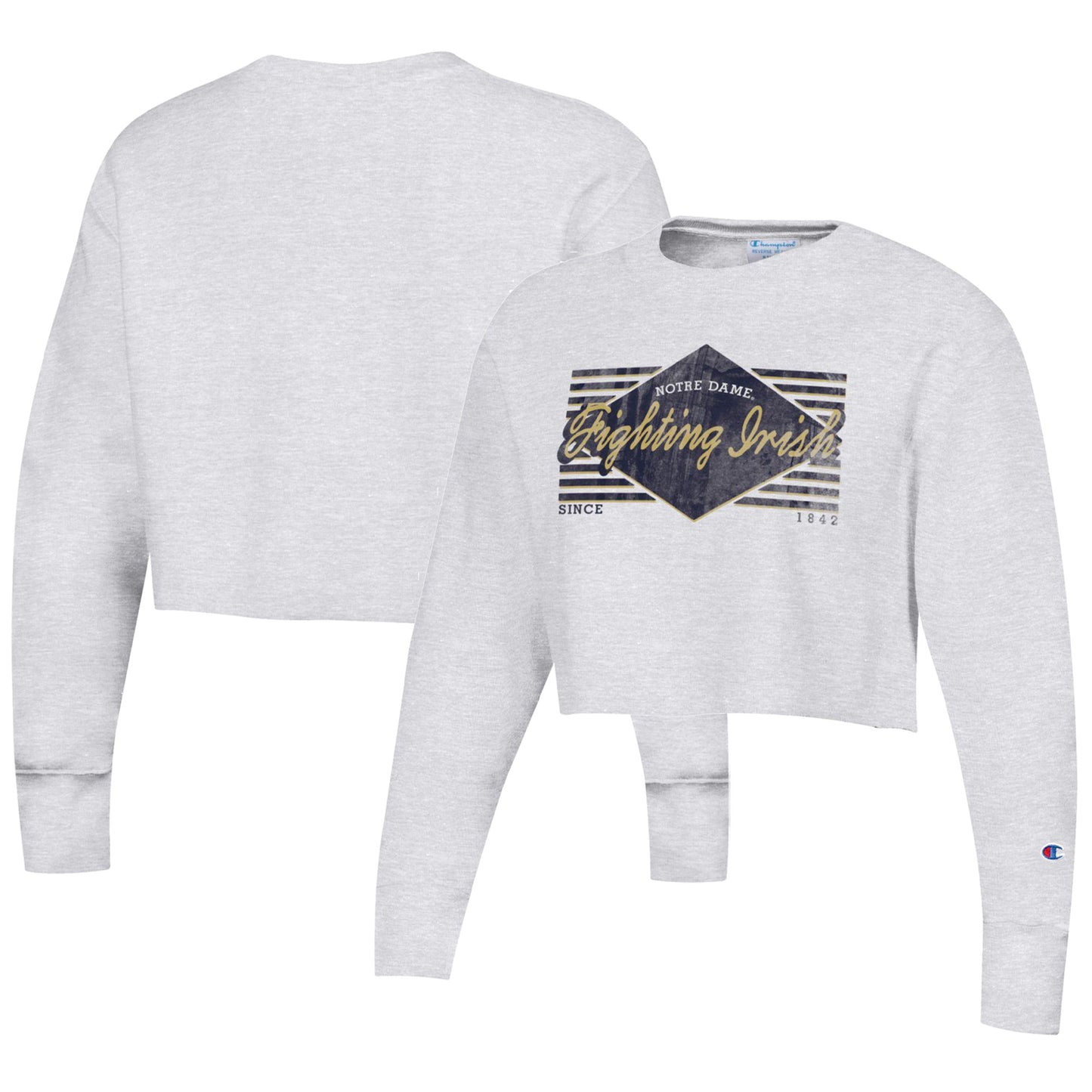 Women's Champion Heather Gray Notre Dame Fighting Irish Reverse Weave Cropped Pullover Sweatshirt
