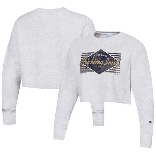 Women's Champion Heather Gray Notre Dame Fighting Irish Reverse Weave Cropped Pullover Sweatshirt