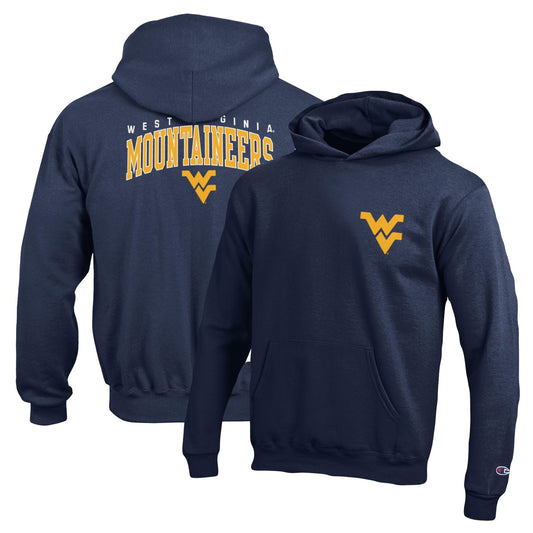 Youth Champion Navy West Virginia Mountaineers Powerblend Two-Hit Pullover Hoodie