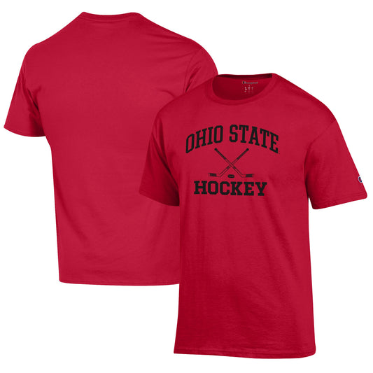 Men's Champion Scarlet Ohio State Buckeyes Hockey Icon T-Shirt