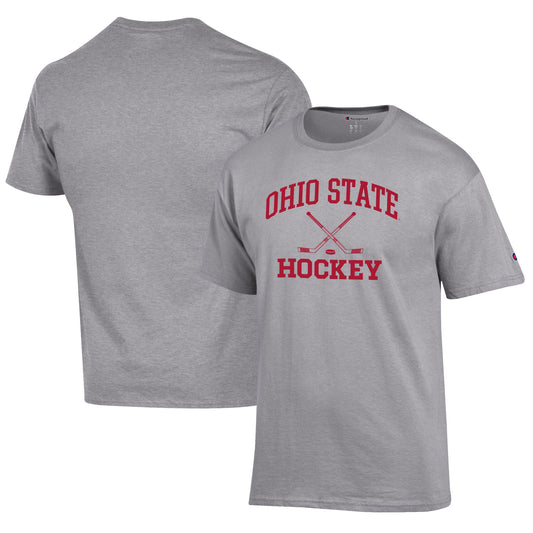 Men's Champion Gray Ohio State Buckeyes Hockey Icon T-Shirt