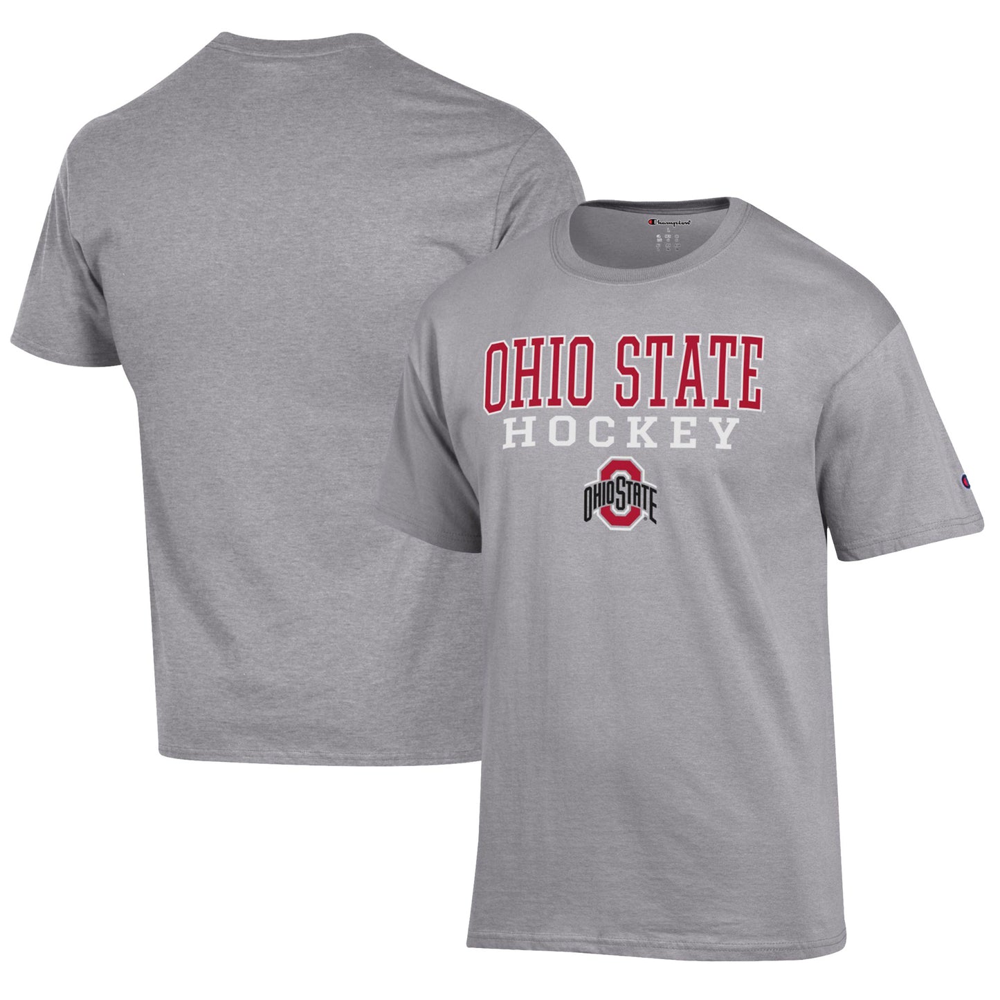 Men's Champion Gray Ohio State Buckeyes Hockey Stack T-Shirt