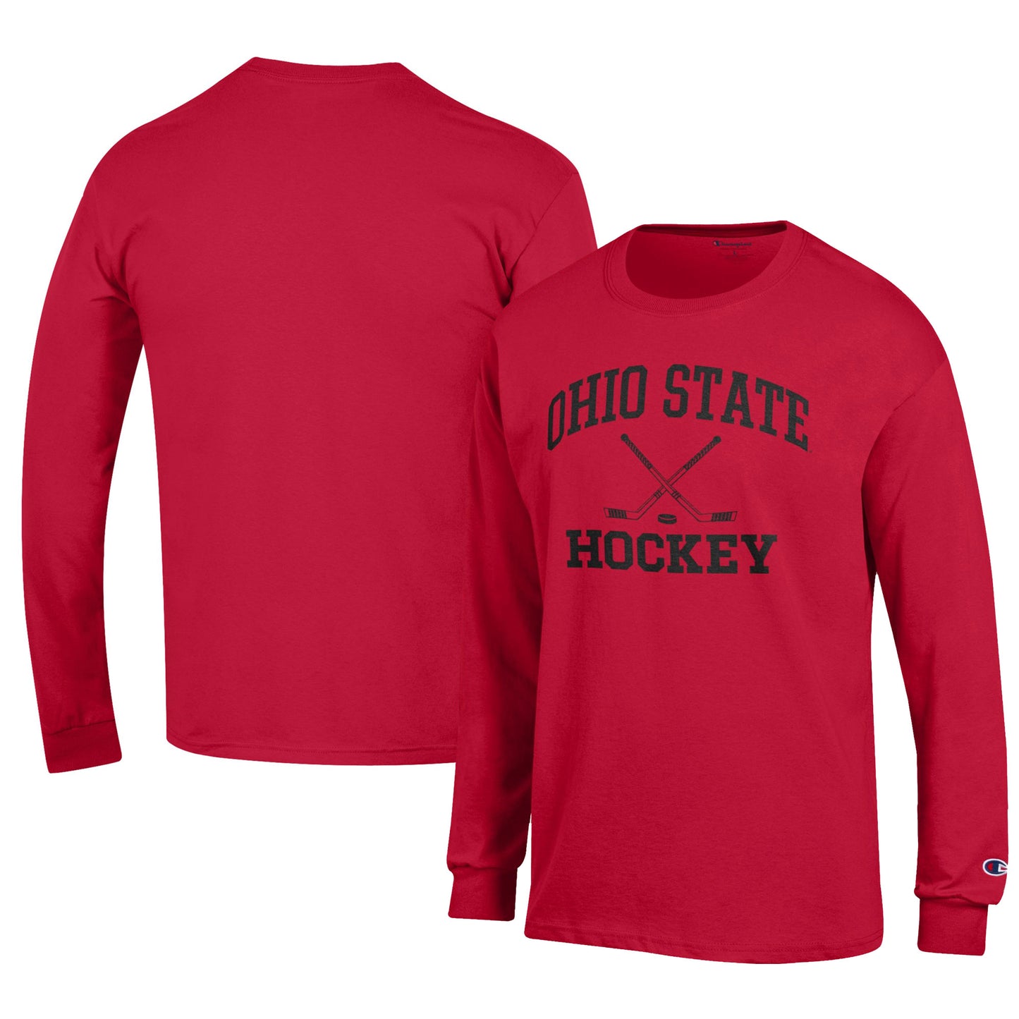 Men's Champion Scarlet Ohio State Buckeyes Hockey Icon Long Sleeve T-Shirt