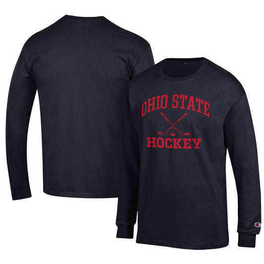 Men's Champion Black Ohio State Buckeyes Hockey Icon Long Sleeve T-Shirt