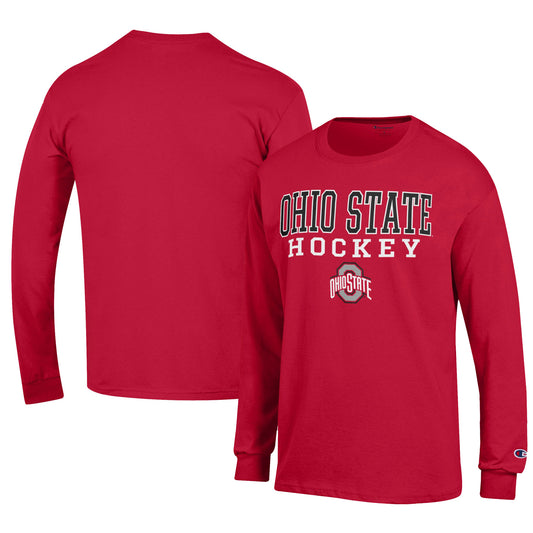 Men's Champion Scarlet Ohio State Buckeyes Hockey Stack Long Sleeve T-Shirt