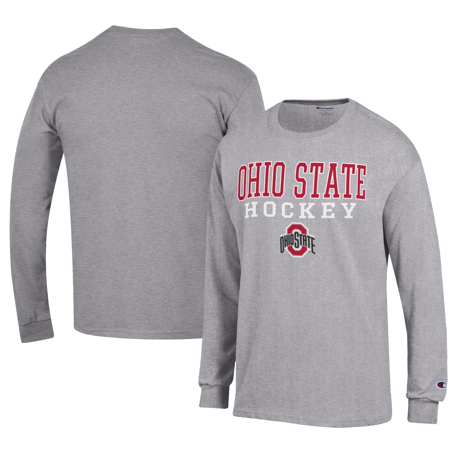 Men's Champion Gray Ohio State Buckeyes Hockey Stack Long Sleeve T-Shirt