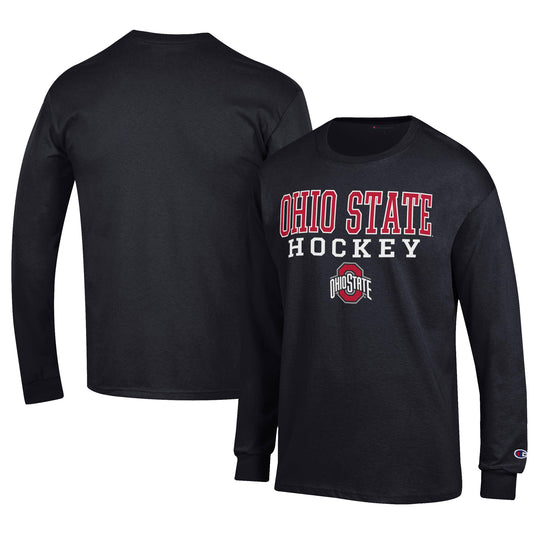 Men's Champion Black Ohio State Buckeyes Hockey Stack Long Sleeve T-Shirt