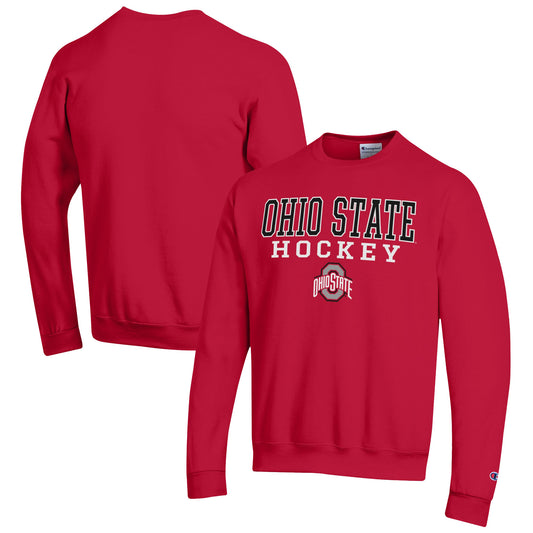 Men's Champion Scarlet Ohio State Buckeyes Hockey Stack Pullover Sweatshirt