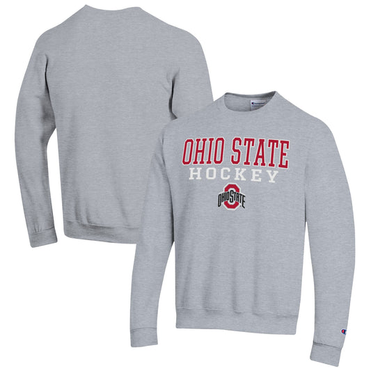 Men's Champion Gray Ohio State Buckeyes Hockey Stack Pullover Sweatshirt