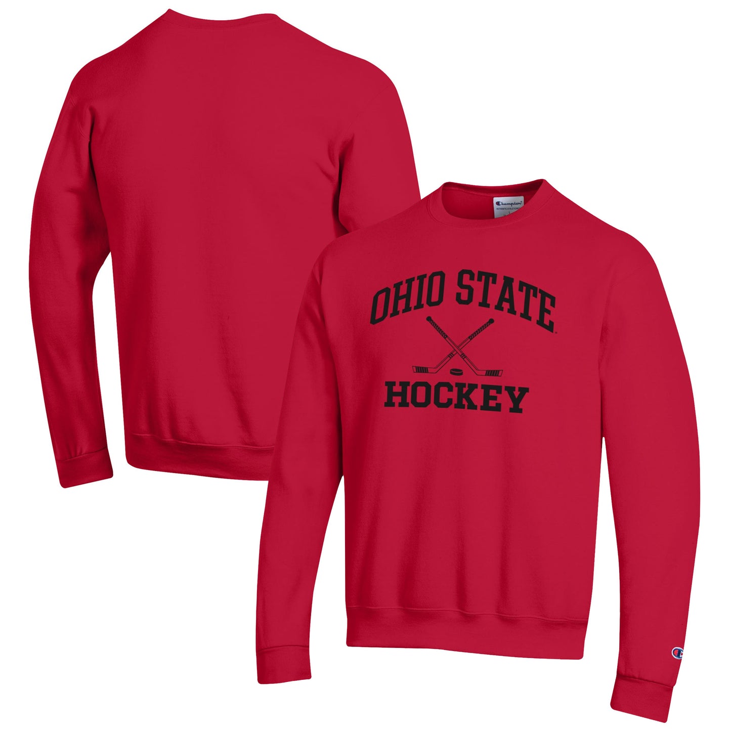 Men's Champion Scarlet Ohio State Buckeyes Hockey Icon Pullover Sweatshirt