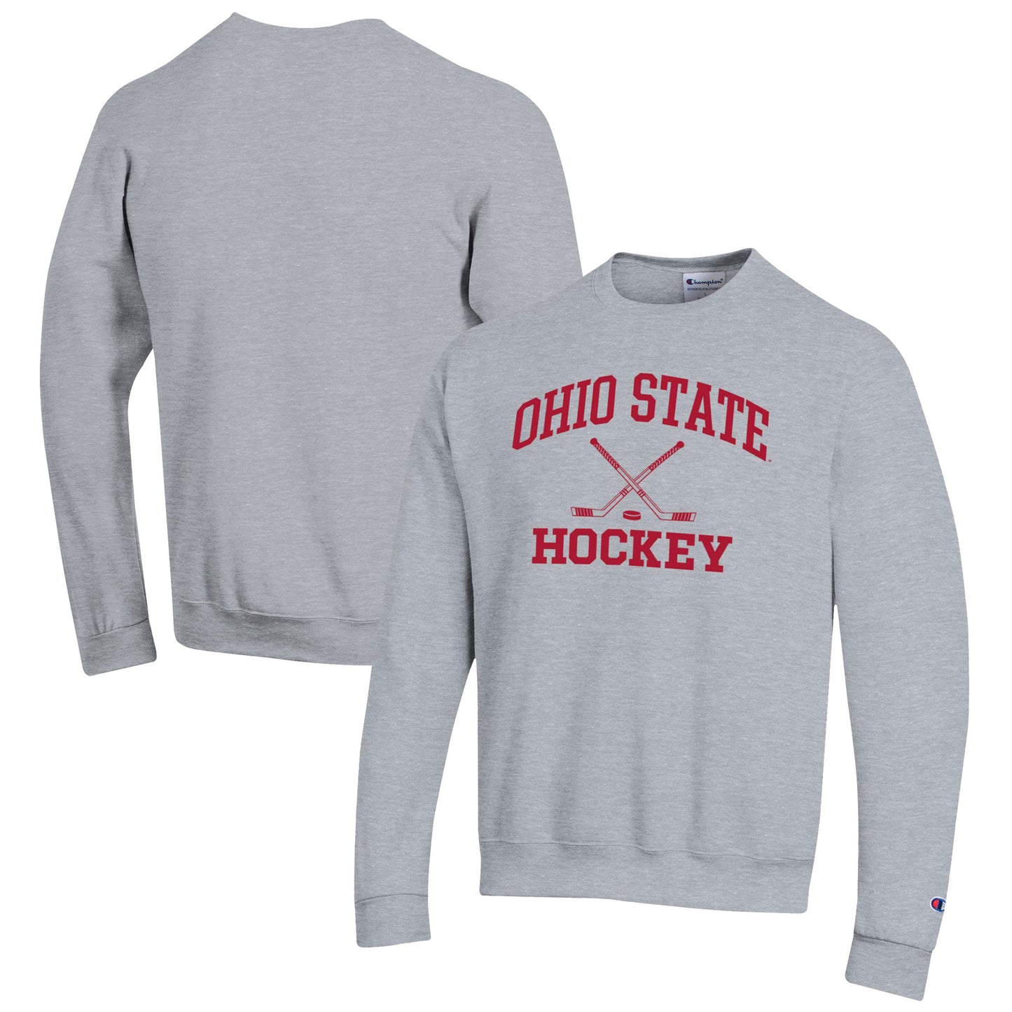 Men's Champion Gray Ohio State Buckeyes Hockey Icon Pullover Sweatshirt