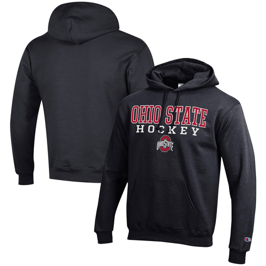 Men's Champion Black Ohio State Buckeyes Hockey Stack Pullover Hoodie