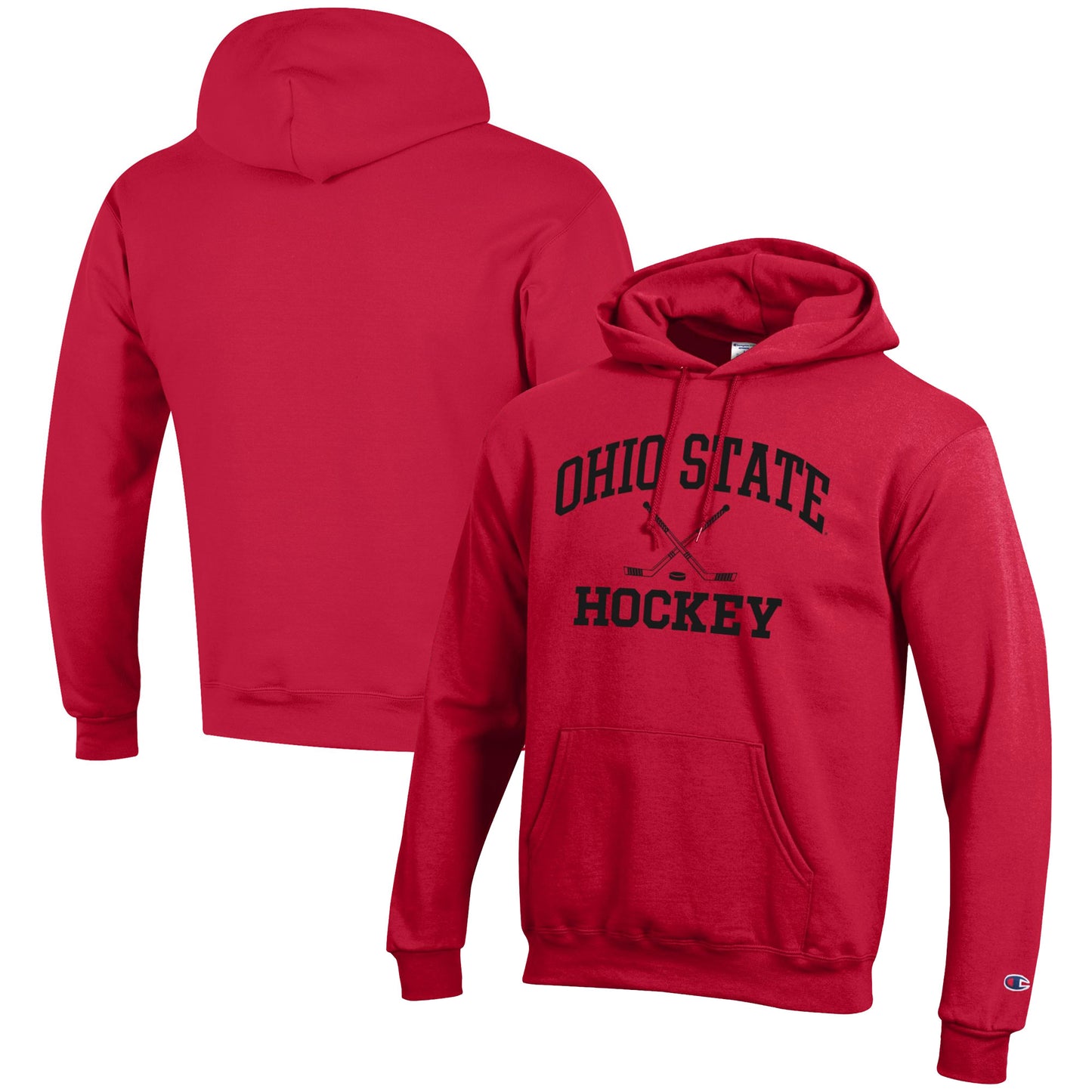 Men's Champion Scarlet Ohio State Buckeyes Hockey Icon Pullover Hoodie