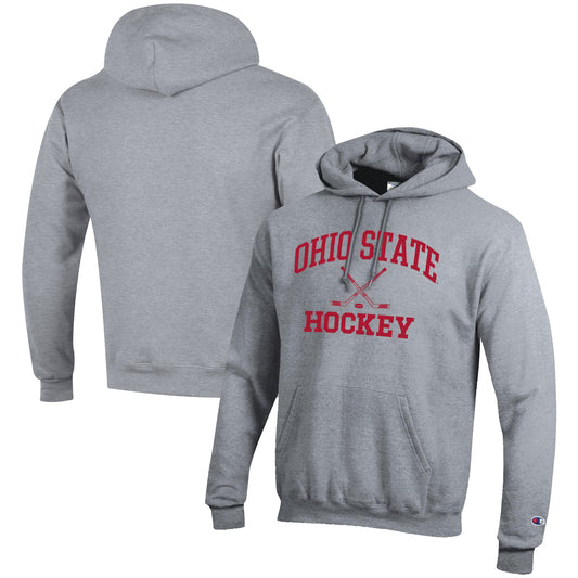 Men's Champion Gray Ohio State Buckeyes Hockey Icon Pullover Hoodie