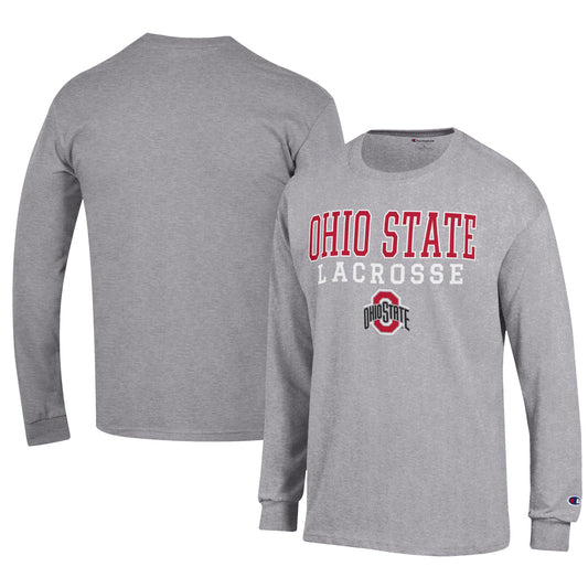 Men's Champion Gray Ohio State Buckeyes Lacrosse Stack Long Sleeve T-Shirt