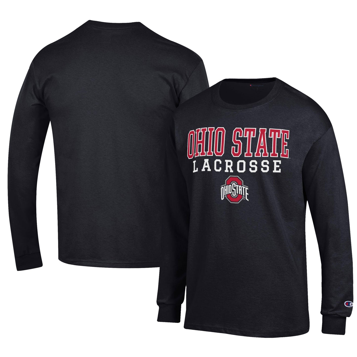 Men's Champion Black Ohio State Buckeyes Lacrosse Stack Long Sleeve T-Shirt