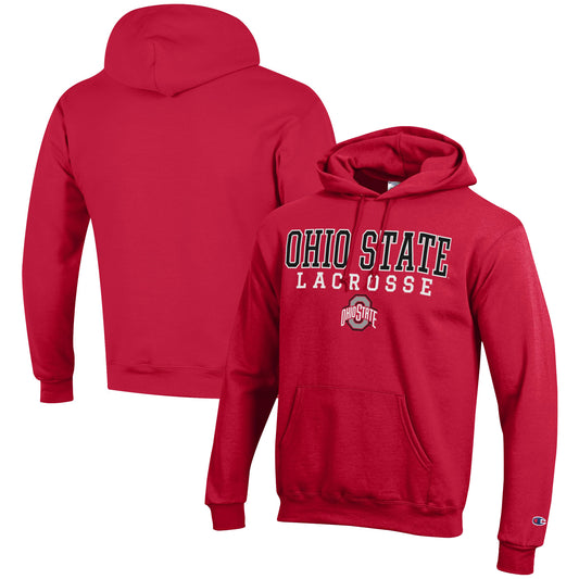 Men's Champion Scarlet Ohio State Buckeyes Lacrosse Stack Pullover Hoodie