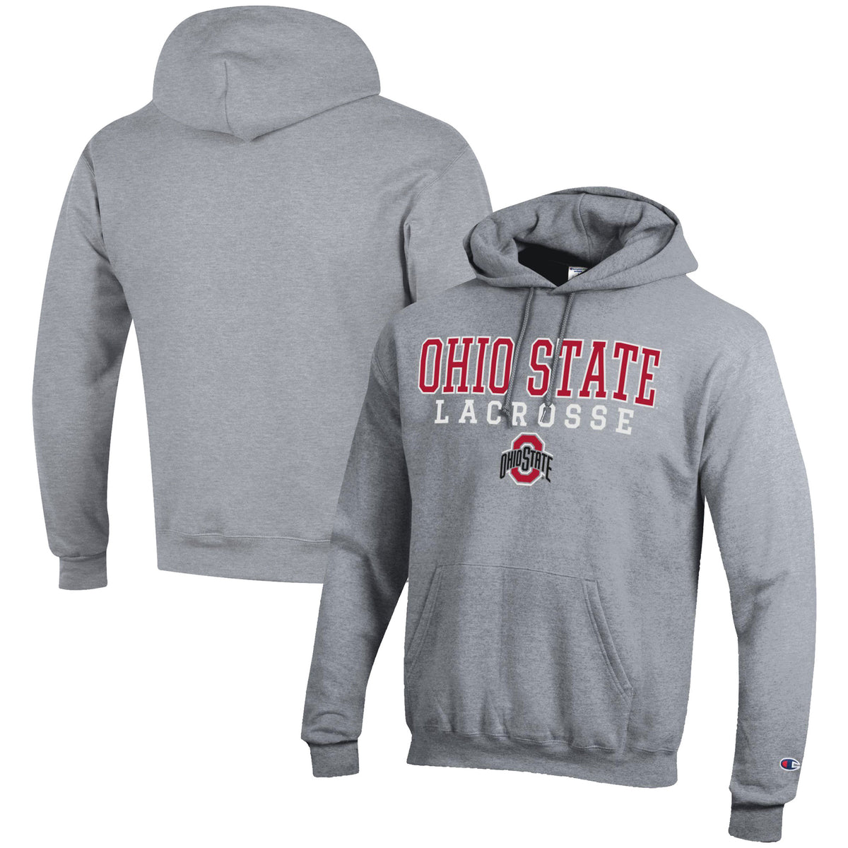 Men's Champion Gray Ohio State Buckeyes Lacrosse Stack Pullover Hoodie