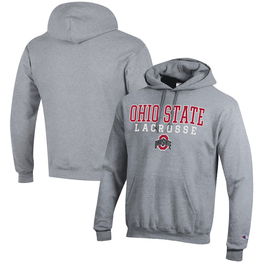 Men's Champion Gray Ohio State Buckeyes Lacrosse Stack Pullover Hoodie