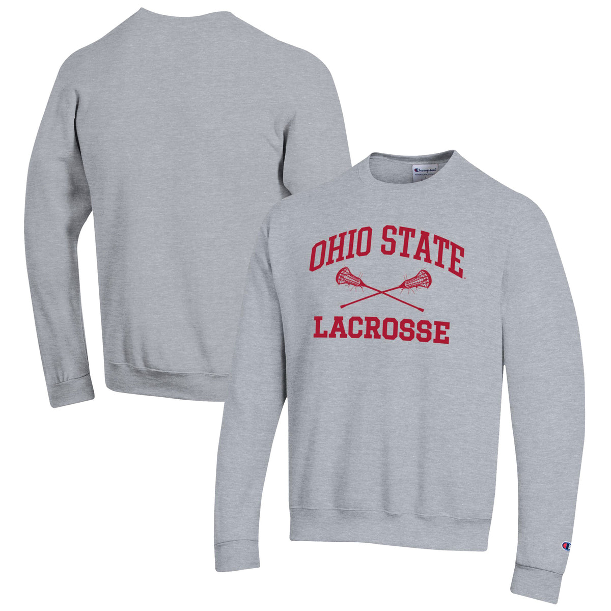 Men's Champion Gray Ohio State Buckeyes Lacrosse Icon Crewneck Pullover Sweatshirt