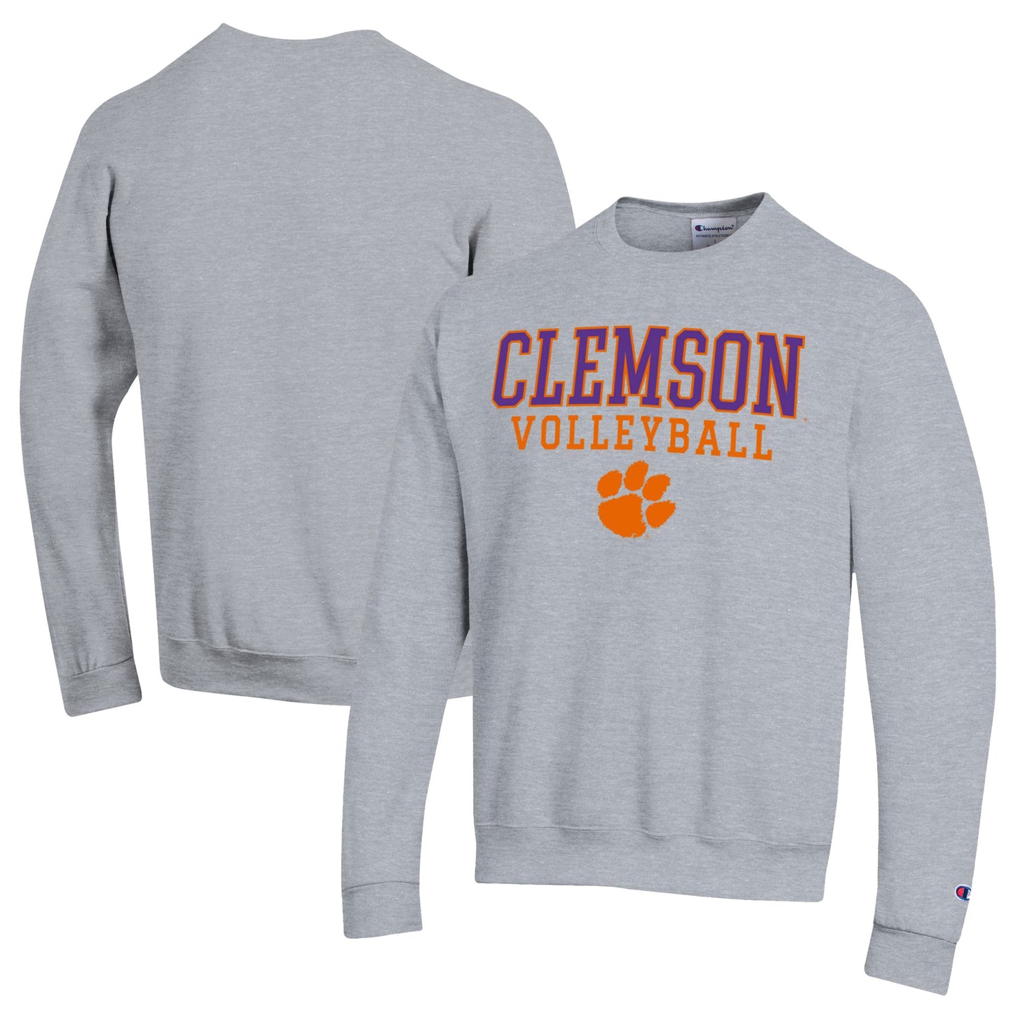 Men's Champion Gray Clemson Tigers Volleyball Stack Pullover Crewneck Sweatshirt