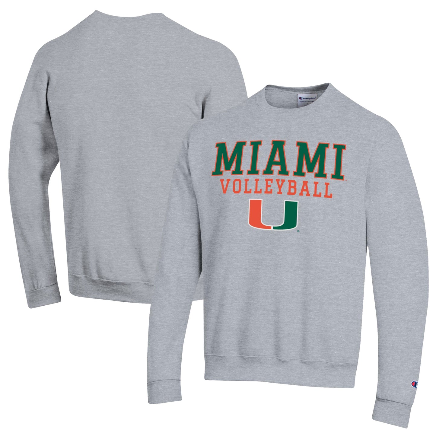 Men's Champion Gray Miami Hurricanes Volleyball Stack Pullover Crewneck Sweatshirt