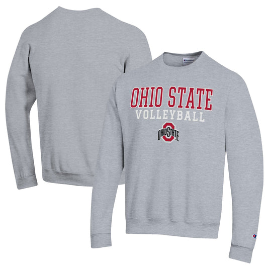 Men's Champion Gray Ohio State Buckeyes Volleyball Stack Pullover Crewneck Sweatshirt