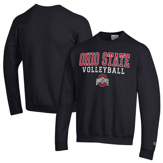 Men's Champion Black Ohio State Buckeyes Volleyball Stack Pullover Crewneck Sweatshirt