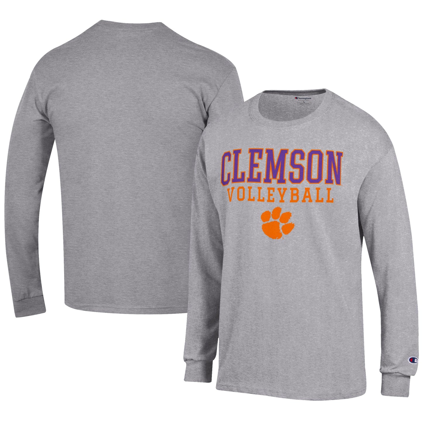 Men's Champion Gray Clemson Tigers Volleyball Stack Long Sleeve T-Shirt