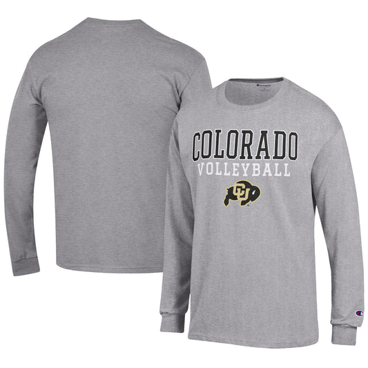 Men's Champion Gray Colorado Buffaloes Volleyball Stack Long Sleeve T-Shirt