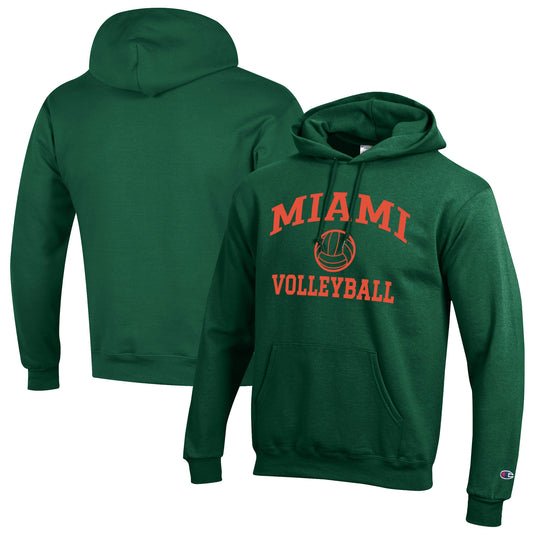 Men's Champion Green Miami Hurricanes Volleyball Icon Pullover Hoodie