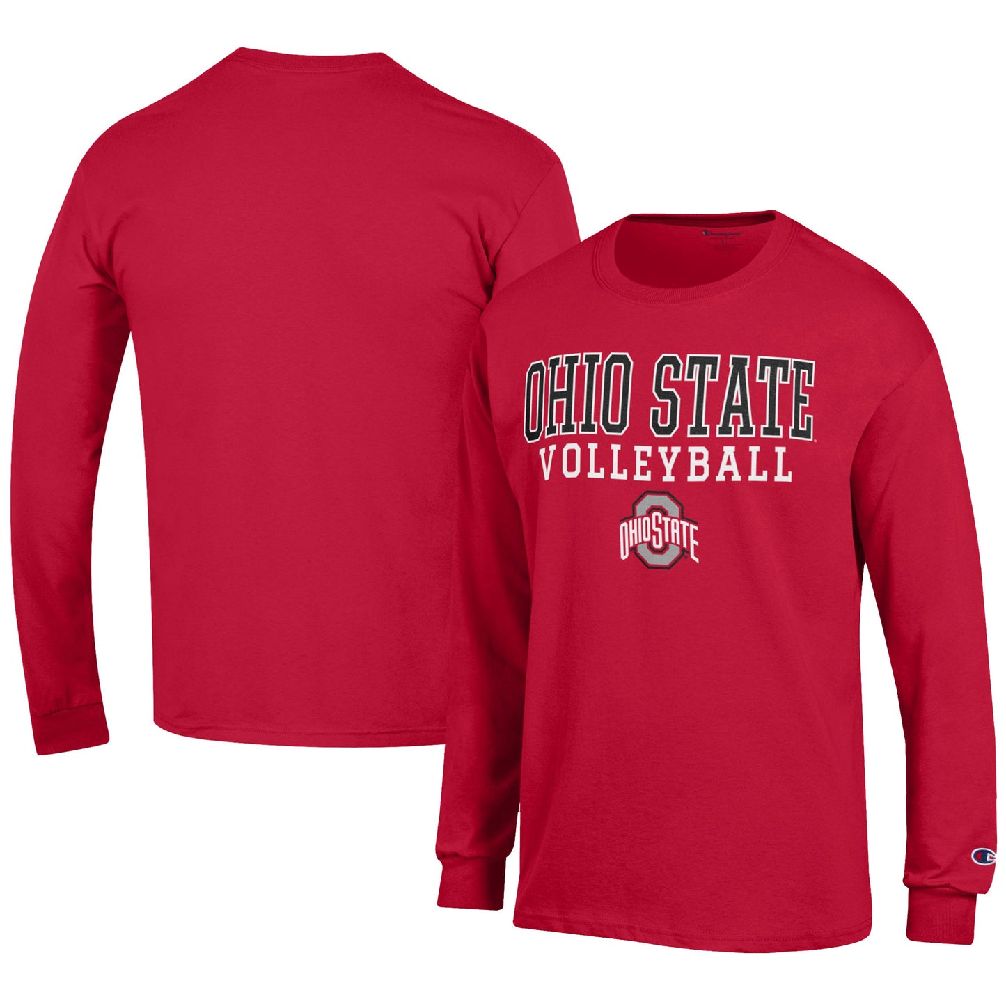 Men's Champion Scarlet Ohio State Buckeyes Volleyball Stack Long Sleeve T-Shirt