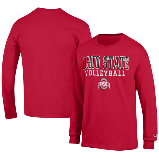 Men's Champion Scarlet Ohio State Buckeyes Volleyball Stack Long Sleeve T-Shirt