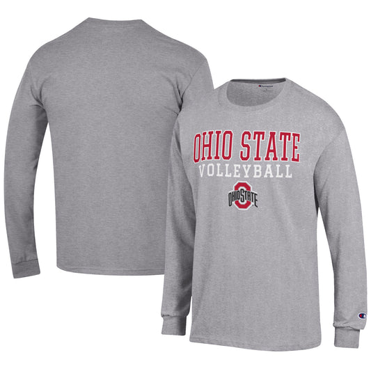 Men's Champion Gray Ohio State Buckeyes Volleyball Stack Long Sleeve T-Shirt