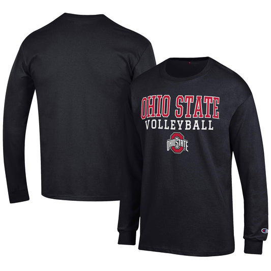 Men's Champion Black Ohio State Buckeyes Volleyball Stack Long Sleeve T-Shirt