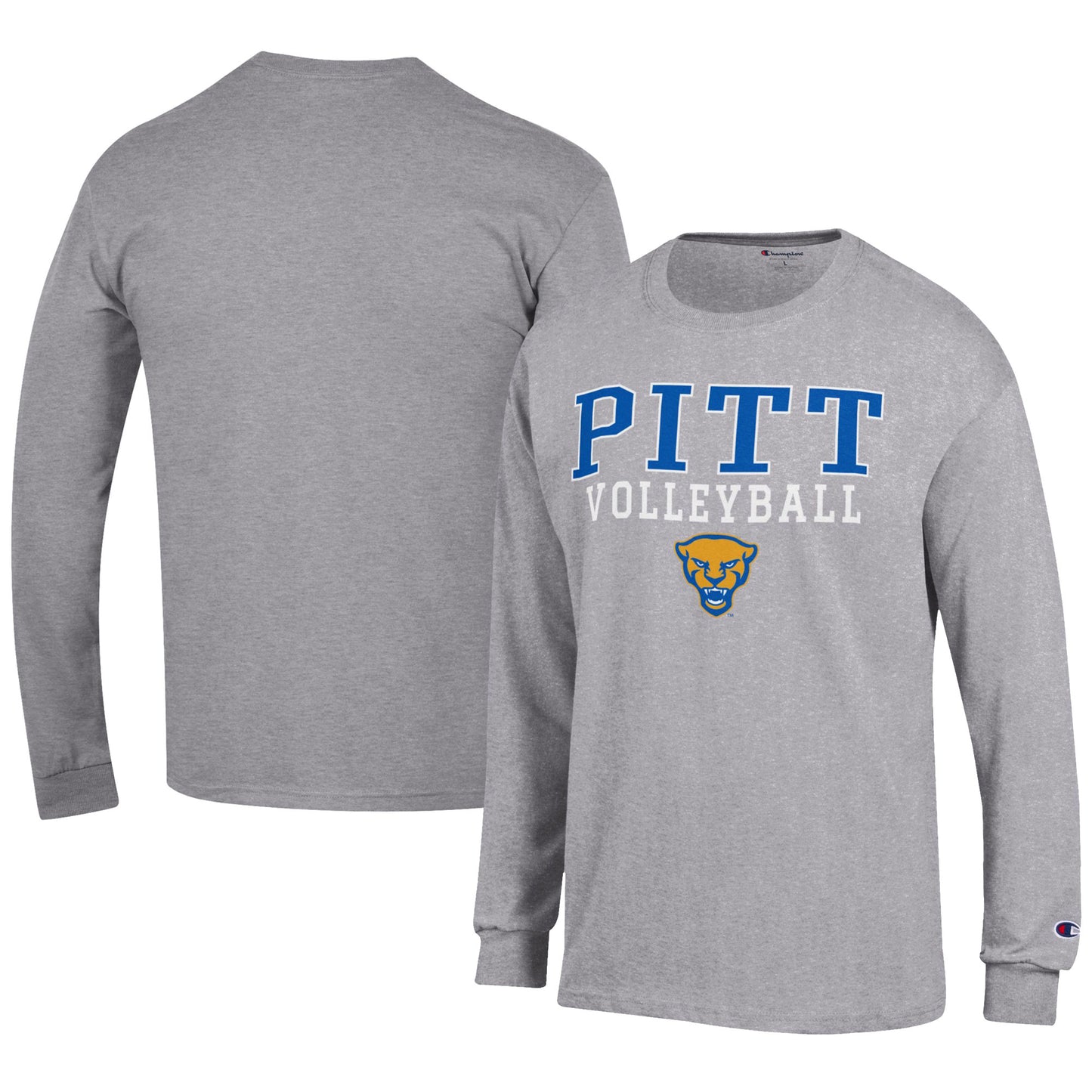 Men's Champion Gray Pitt Panthers Volleyball Stack Long Sleeve T-Shirt