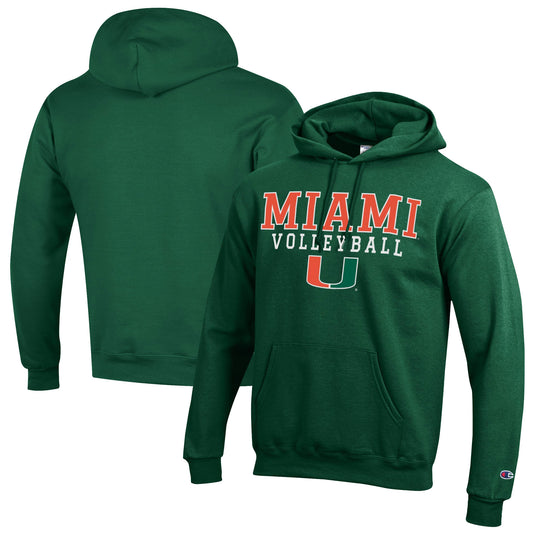 Men's Champion Green Miami Hurricanes Volleyball Stack Pullover Hoodie