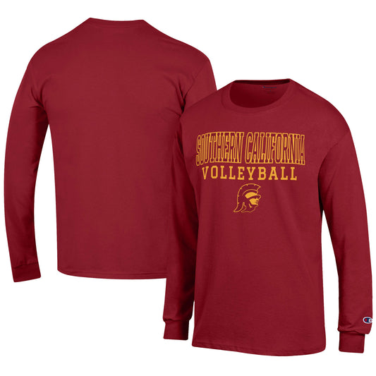 Men's Champion Cardinal USC Trojans Volleyball Stack Long Sleeve T-Shirt