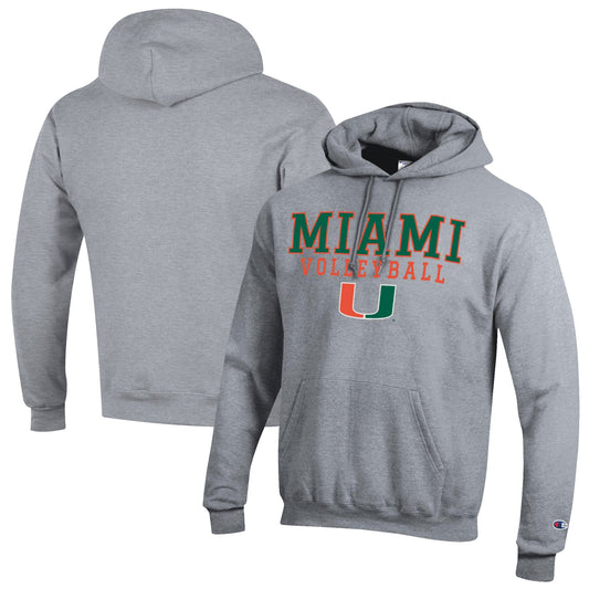 Men's Champion Gray Miami Hurricanes Volleyball Stack Pullover Hoodie