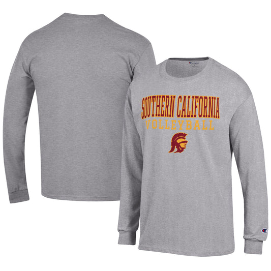 Men's Champion Gray USC Trojans Volleyball Stack Long Sleeve T-Shirt