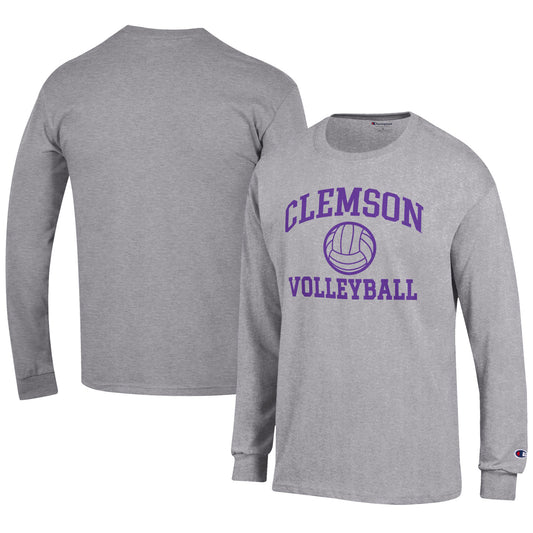 Men's Champion Gray Clemson Tigers Volleyball Icon Long Sleeve T-Shirt